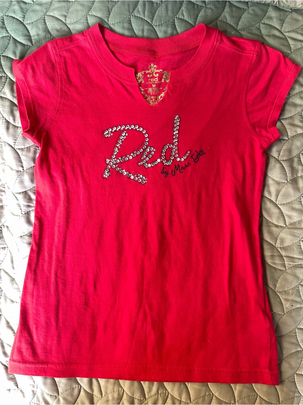 Marc Ecko Bright Pink Short Sleeve Tee with Rhinestone Script
